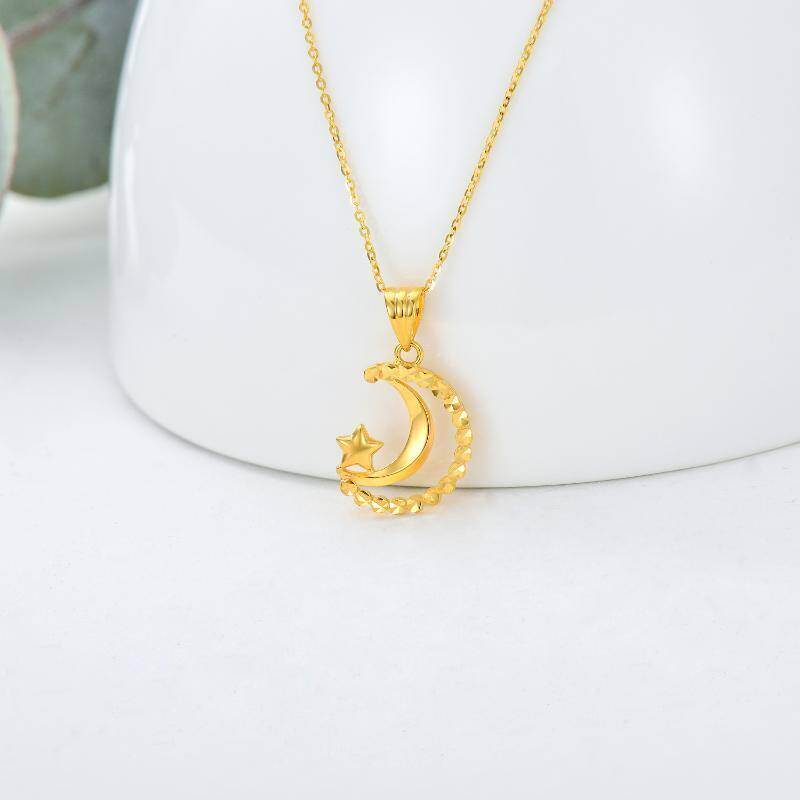 Collar con colgante de luna y estrella de oro de 18 quilates-4