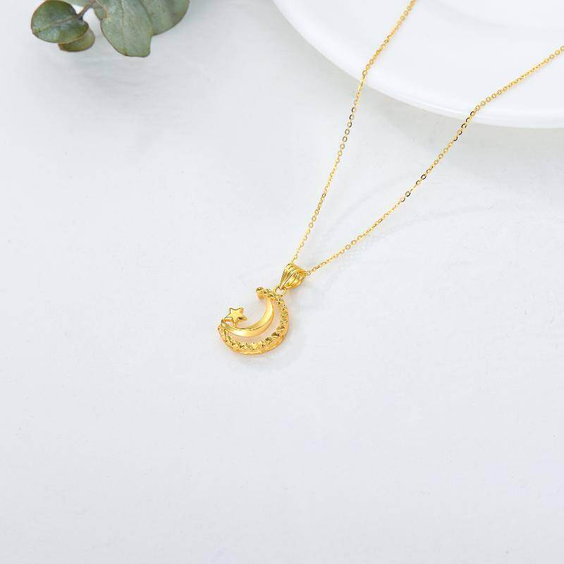 Collar con colgante de luna y estrella de oro de 18 quilates-5