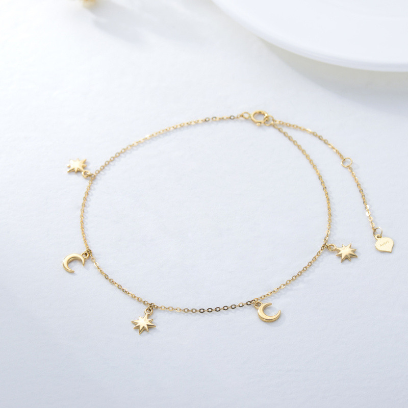 10K Gold Moon & Star Single Layer Charm Anklet-3