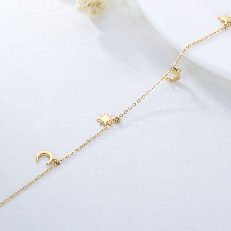 10K Gold Moon & Star Single Layer Charm Anklet-4