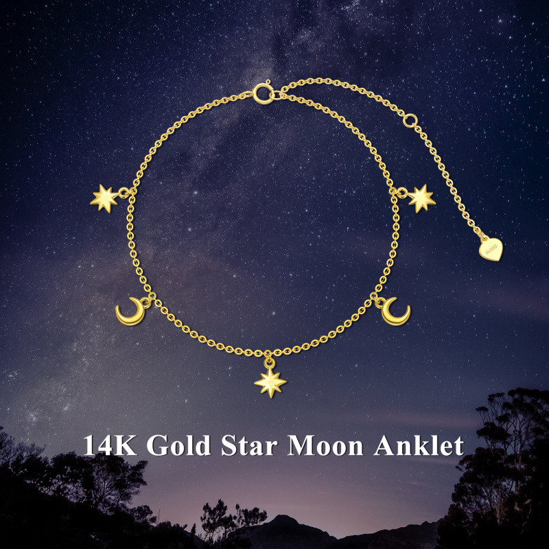 10K Gold Moon & Star Single Layer Charm Anklet-6