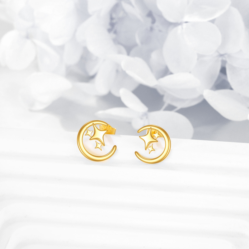 14K Gold Moon & Star Stud Earrings-4