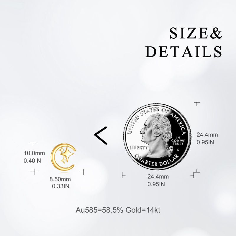 14K Gold Moon & Star Stud Earrings-5