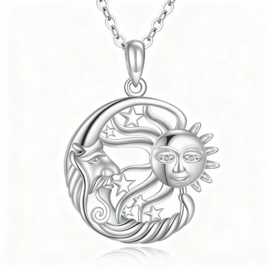 Halskette mit Anhänger aus 10-karätigem Weißgold: Mond, Stern und Sonne