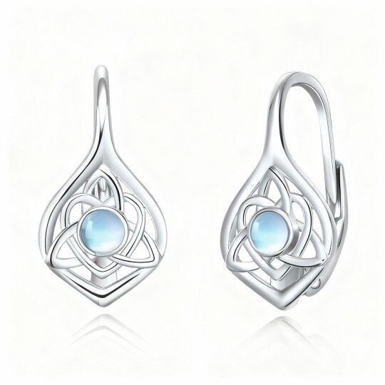 Boucles d'oreilles créoles en or blanc 10 carats avec pierre de lune et nœud celtique