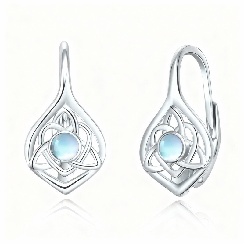 10K White Gold Moonstone Celtic Knot Hoop Earrings-1