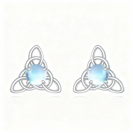 Boucles d'oreilles puces en or blanc 10 carats avec pierre de lune et nœud celtique