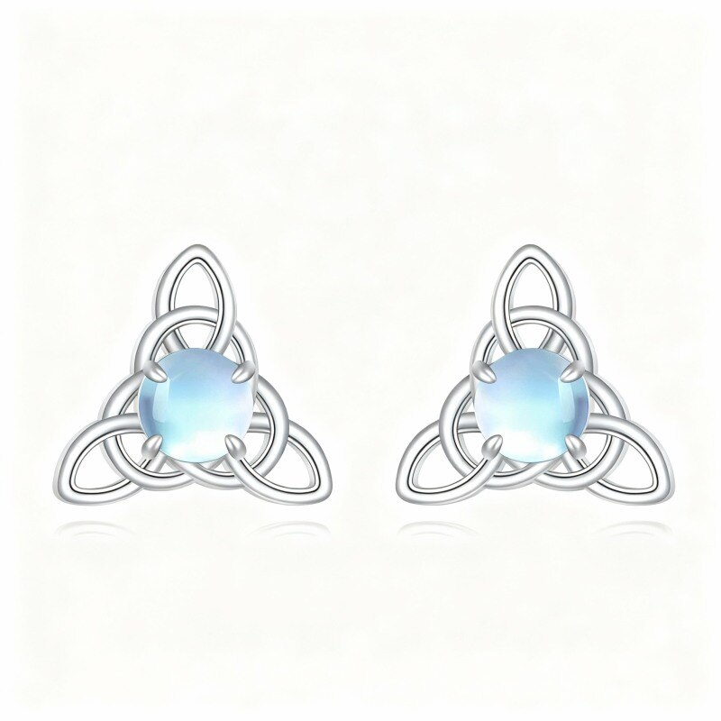Pendientes de platino con nudo celta de piedra lunar chapados en oro blanco-1