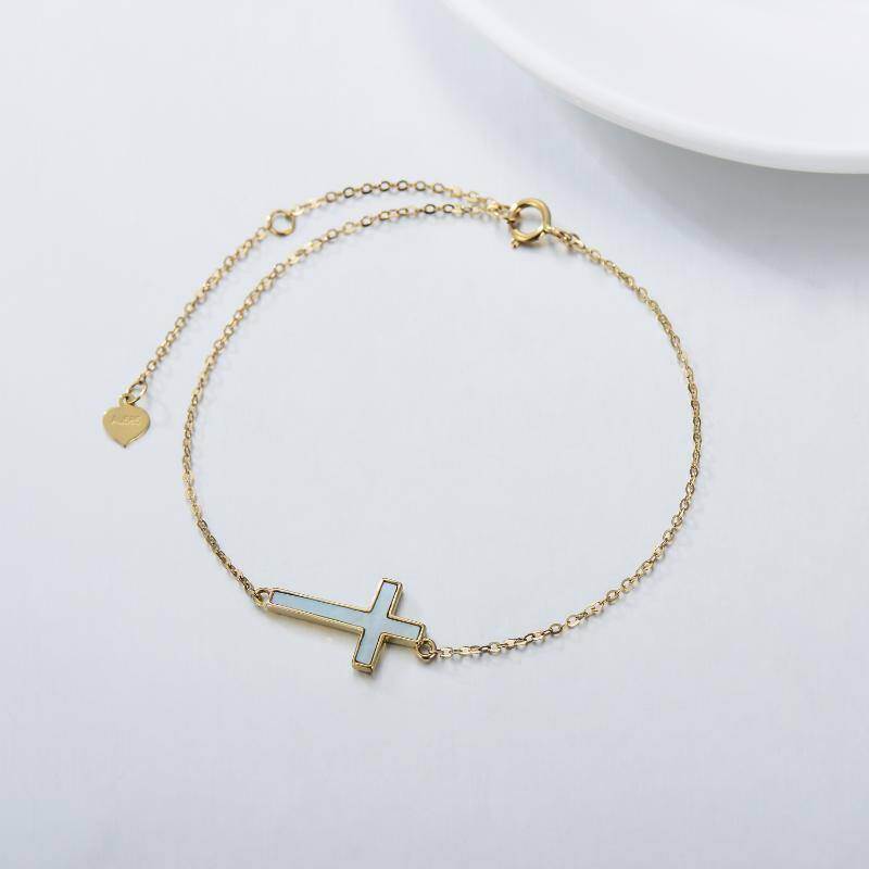 Pulsera con dije de cruz de piedra lunar en oro blanco de 9 quilates-3