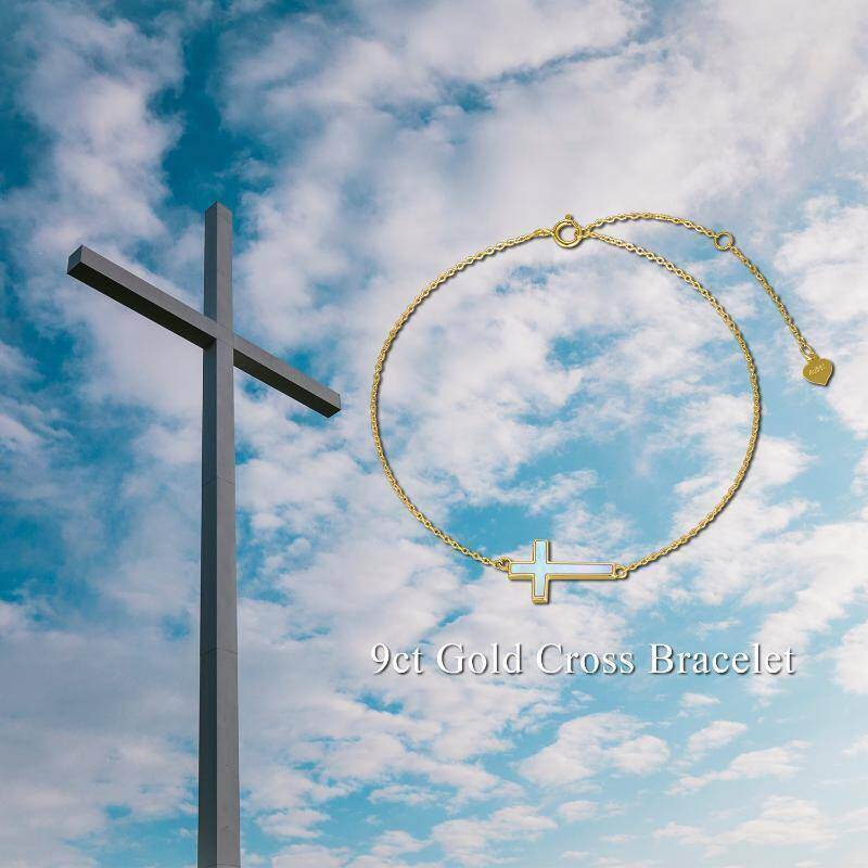 Pulsera con dije de cruz de piedra lunar en oro blanco de 9 quilates-6