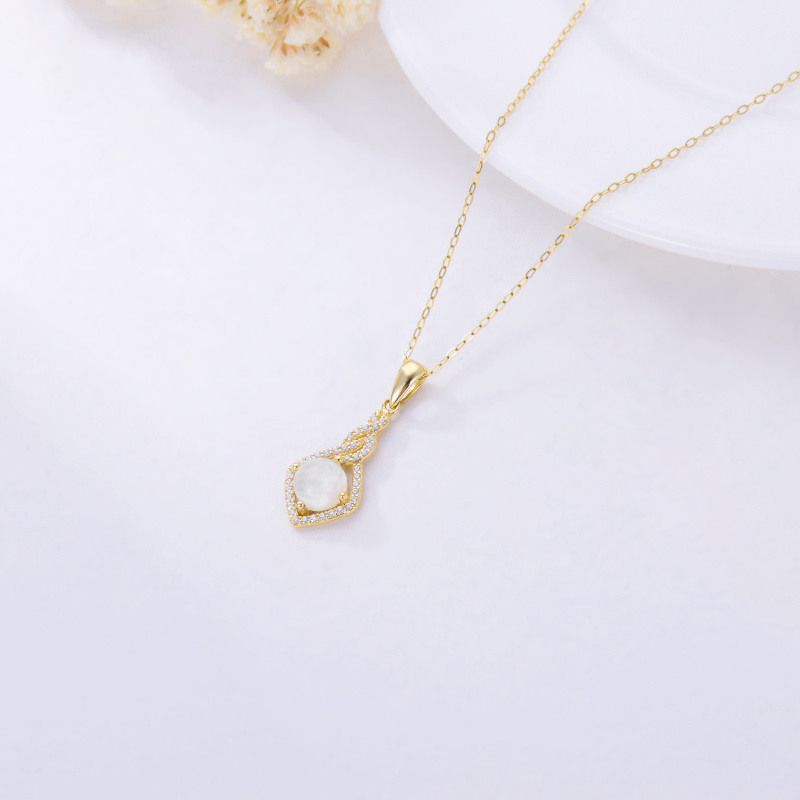 Halskette mit quadratischem Anhänger aus 14-karätigem Gold mit Mondstein und Zirkonia-4