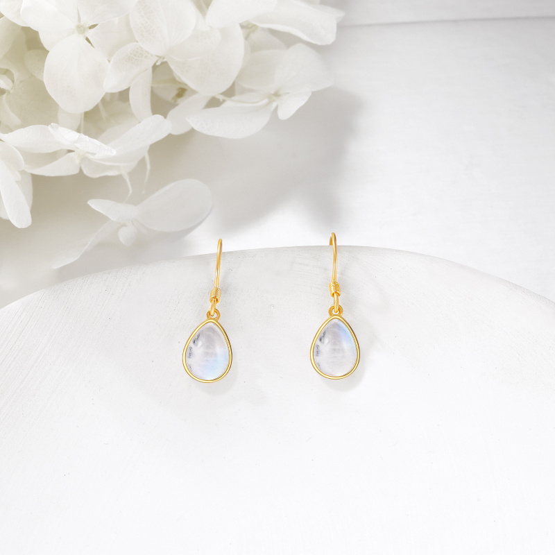 18K White Gold Moonstone Drop Shape Drop Earrings-4