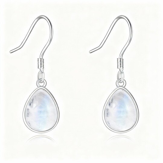 10K White Gold Moonstone Drop Shape Drop Earrings
