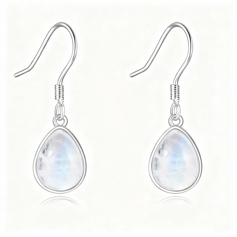 18K White Gold Moonstone Drop Shape Drop Earrings-1