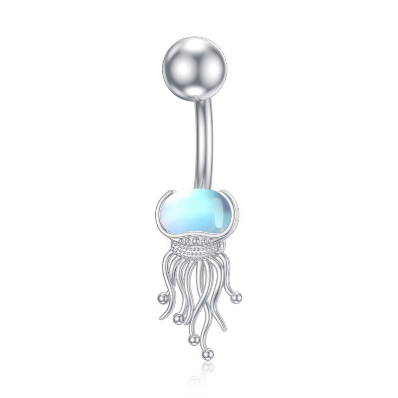Platinum with White Gold Plated Moonstone Jellyfish Belly Button Ring-1