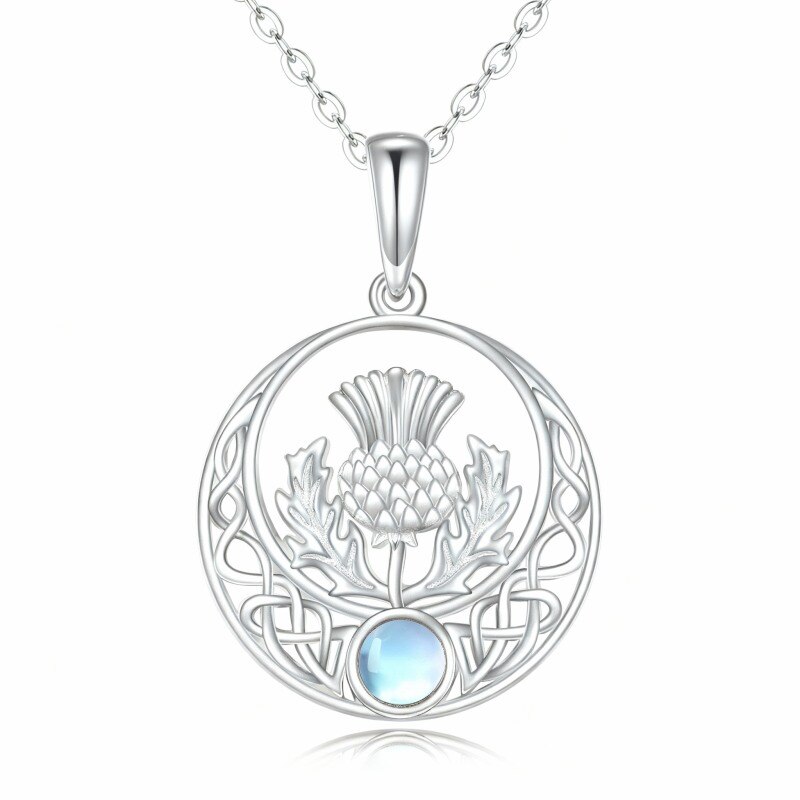 Collar con colgante de oro blanco de 10 quilates con piedra lunar, árbol de la vida y nudo celta-20