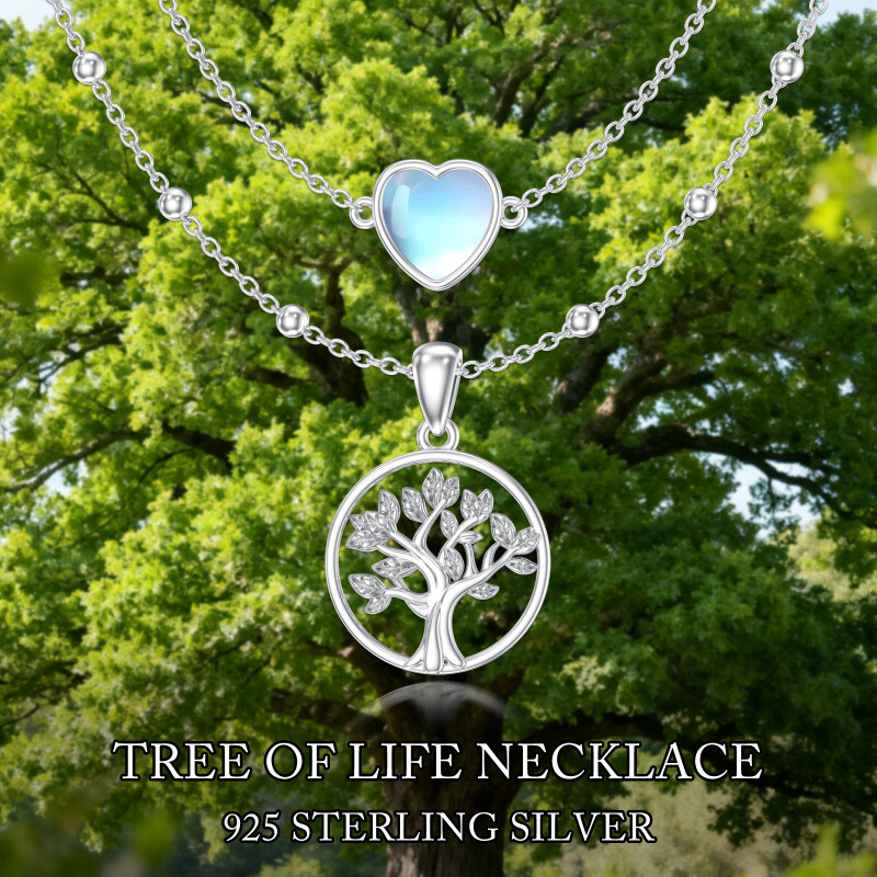 Collier à plusieurs rangs en argent sterling avec pierre de lune, arbre de vie et cœur-5