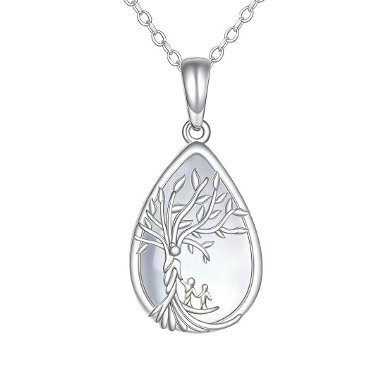 Collar con colgante del Árbol de la Vida en oro blanco de 10 quilates con piedra lunar.
