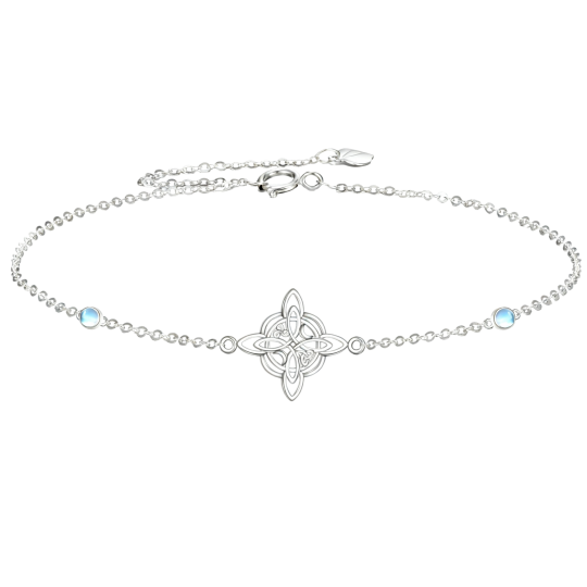 10K White Gold Moonstone Witches Knot Charm Bracelet