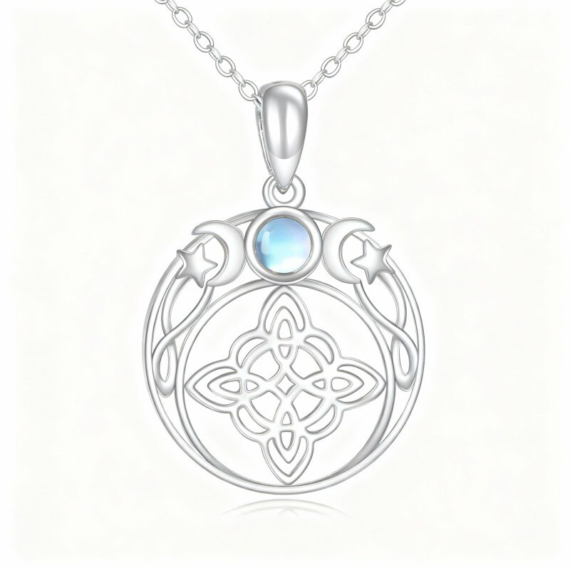 Collar con colgante de bruja de piedra lunar chapado en oro blanco y platino-1