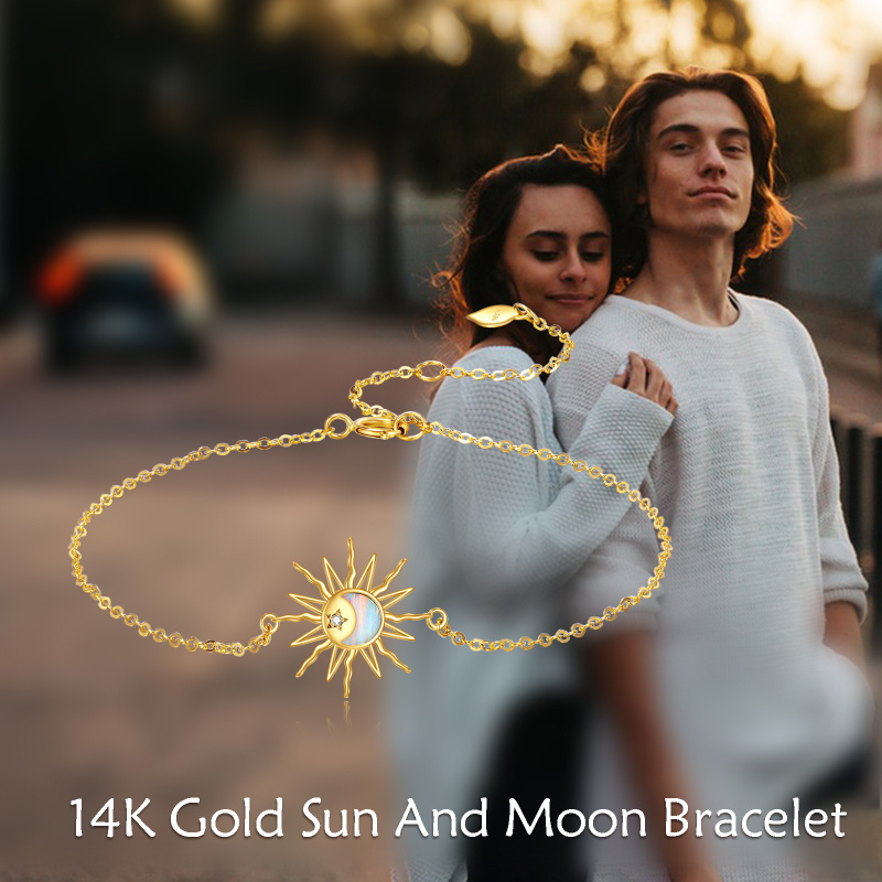 Armband aus 10-karätigem Gold mit Mond- und Sonnenanhänger-6