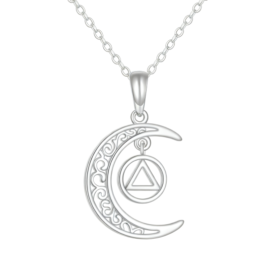 Collar con colgante de luna y triángulo en oro blanco de 10 quilates