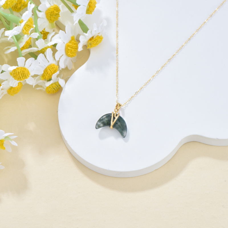 Collier pendentif en or blanc 14 carats et agate mousse-4