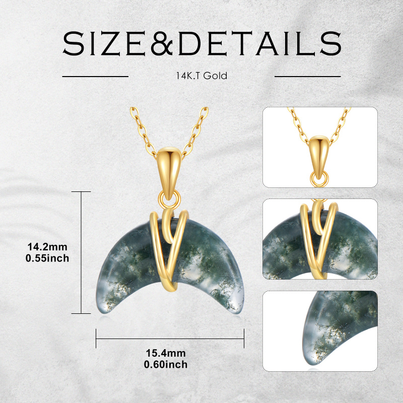 Collier pendentif en or blanc 14 carats et agate mousse-5