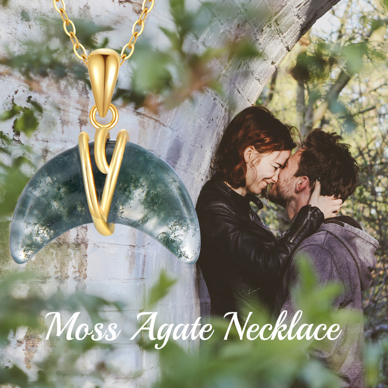 Collier pendentif en or blanc 14 carats et agate mousse-6