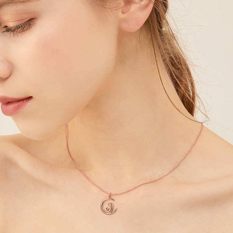 18K Rose Gold Mother & Daughter Moon Necklace for Women-2
