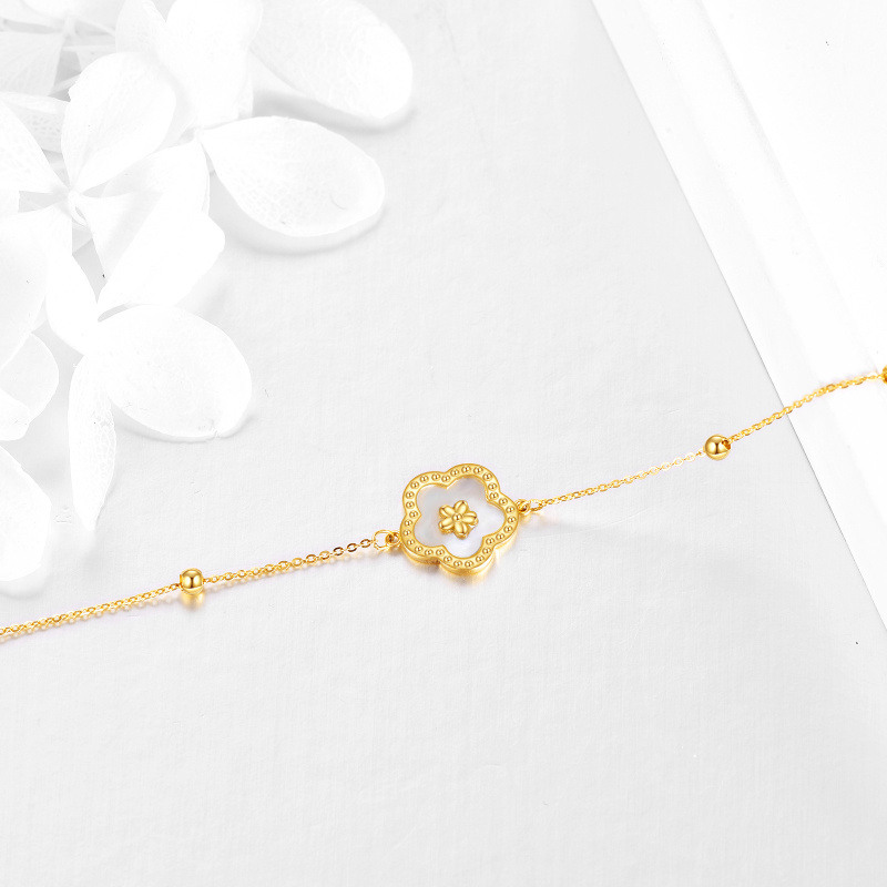 Pulsera de oro de 18 quilates con dije de margarita y cuentas de nácar-4