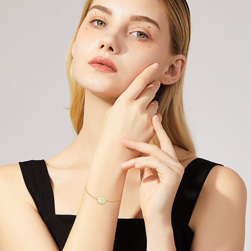 Pulsera con dije de árbol de la vida en oro blanco de 18 quilates y nácar-2