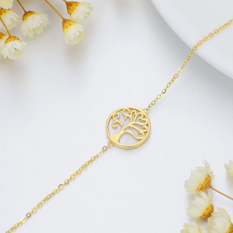 Pulsera con dije de árbol de la vida en oro blanco de 18 quilates y nácar-4