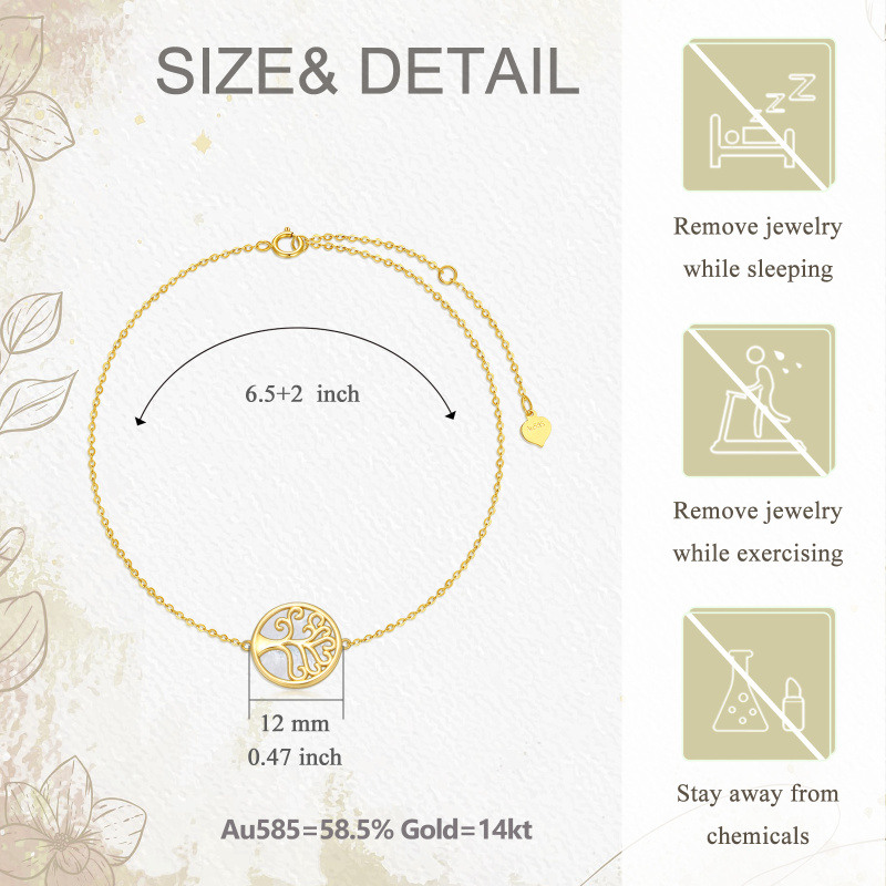 Pulsera con dije de árbol de la vida en oro blanco de 18 quilates y nácar-5