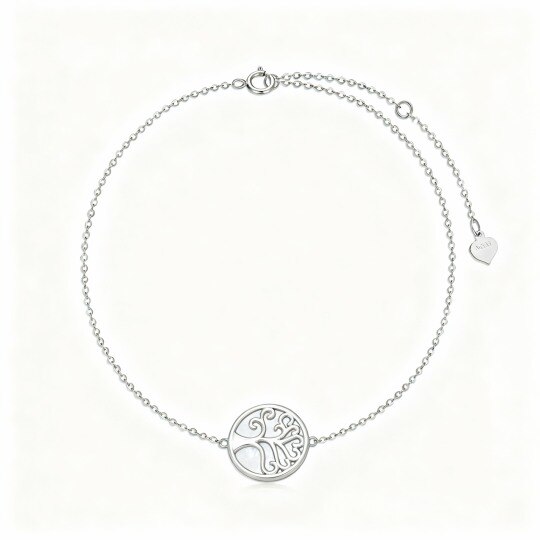 Pulsera con dije de árbol de la vida en oro blanco de 10 quilates y nácar