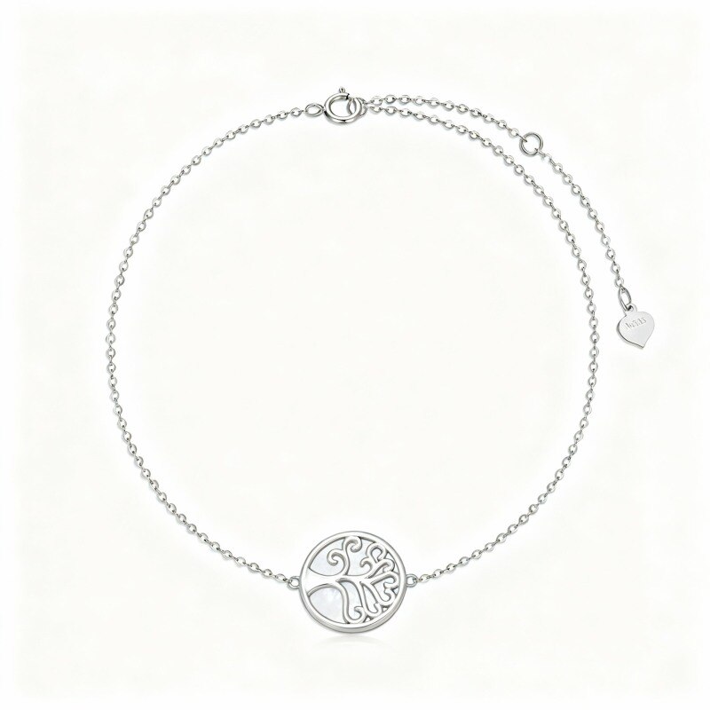 Pulsera con dije de árbol de la vida en oro blanco de 18 quilates y nácar-1