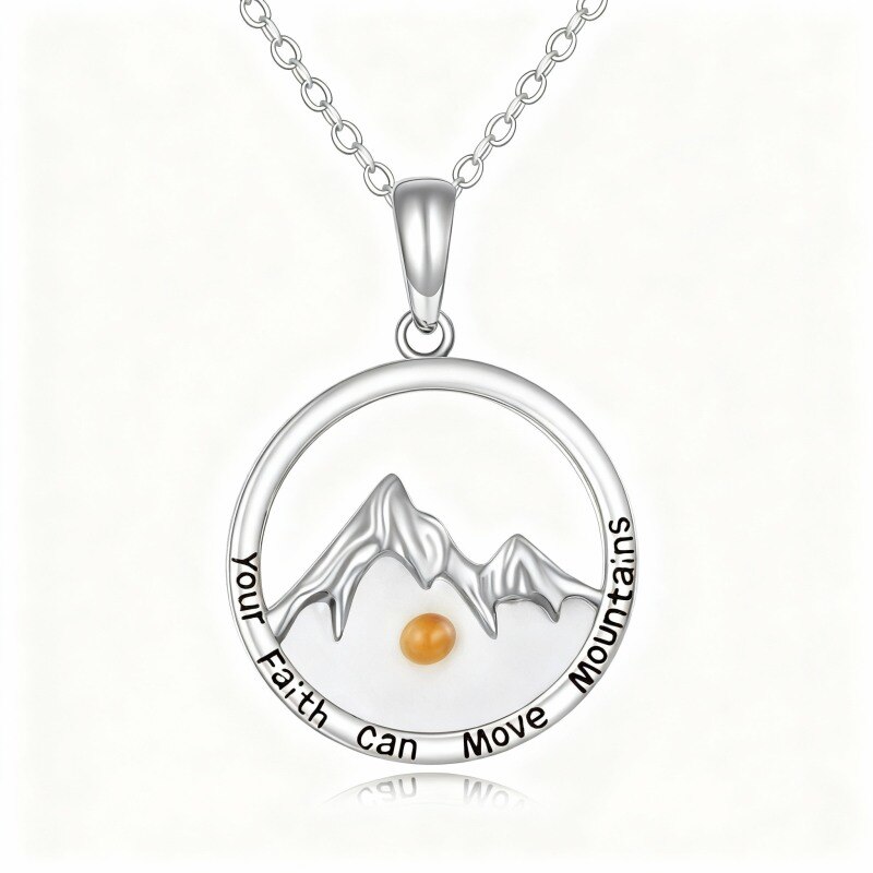 Collier pendentif montagnes en platine plaqué or blanc-1