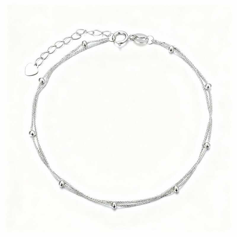 Tobillera de platino con cadena multicapa chapada en oro blanco-1