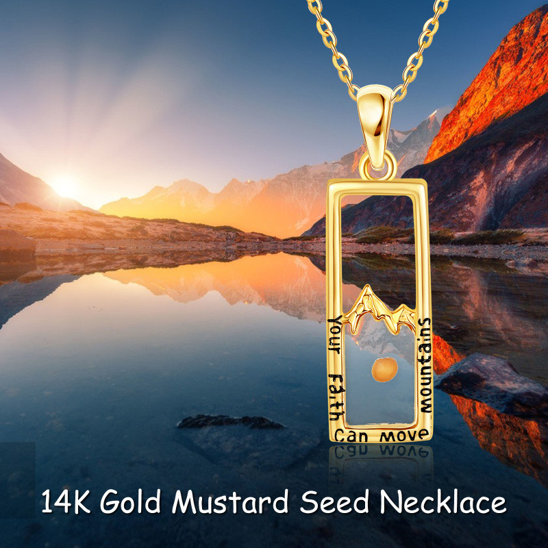 Collar con colgante rectangular de semillas de mostaza en oro de 18 quilates con palabra grabada-6