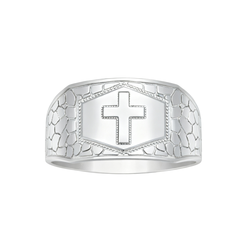 Herrenring aus 10-karätigem Weißgold mit Kreuzmotiv (ohne Stein)-3