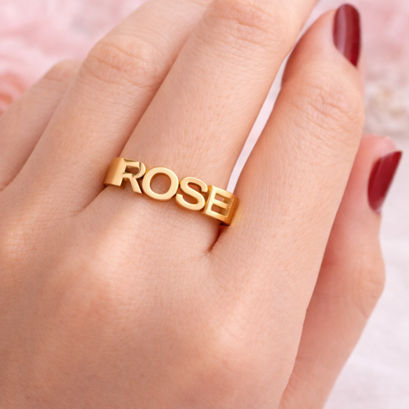 10K Rose Gold No Stone Personalized Classic Name Initial Ring-2