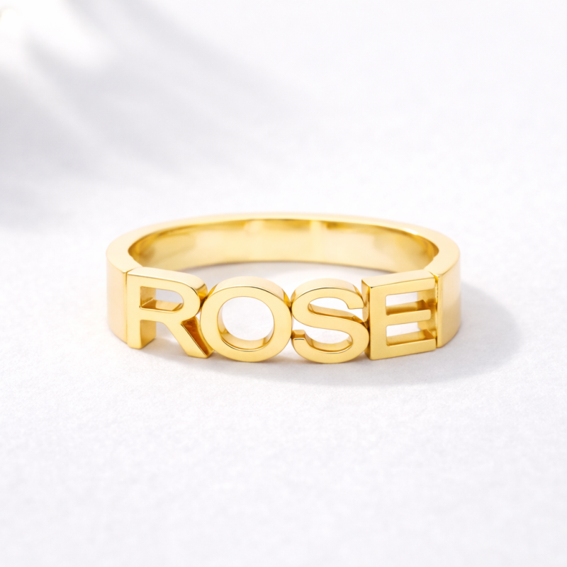 10K Rose Gold No Stone Personalized Classic Name Initial Ring-3