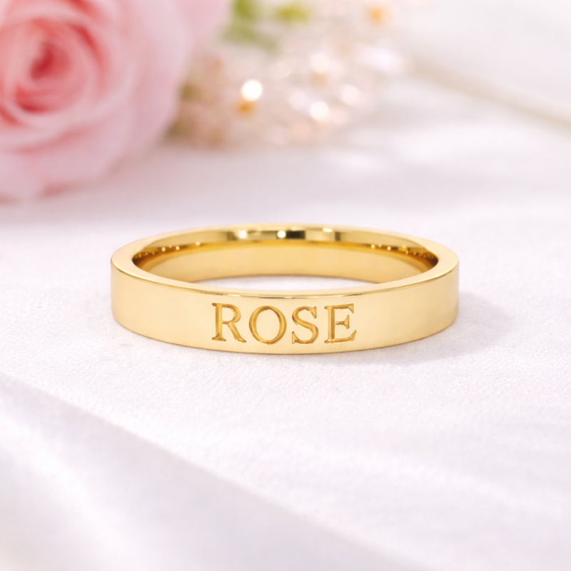 Anillo clásico personalizado con nombre e inicial de oro blanco de 10 quilates sin piedras.-3