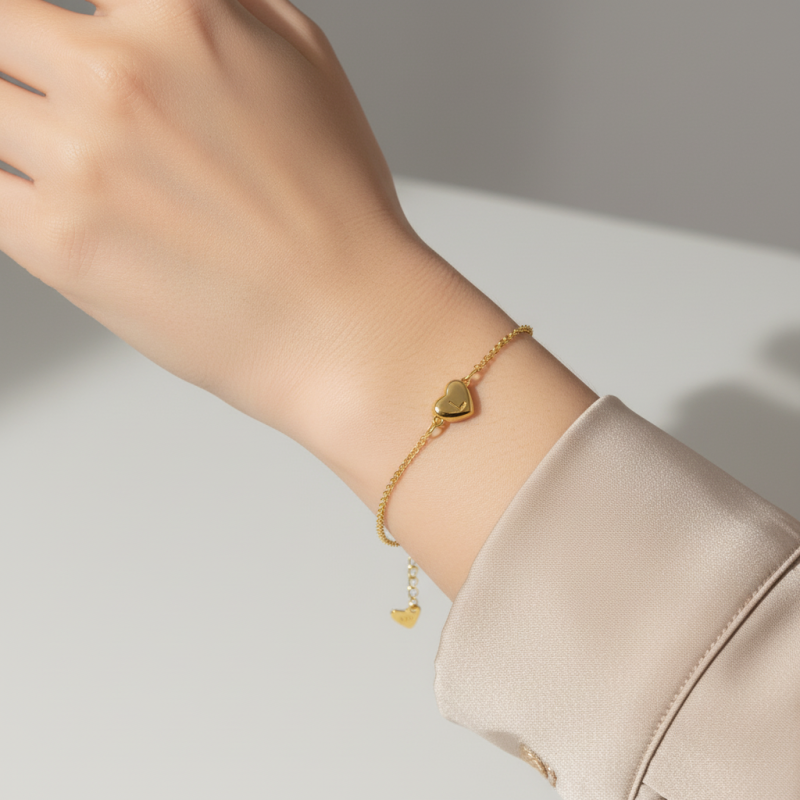 Pulsera con dije de inicial personalizada de oro rosa de 14 quilates sin piedras con la inicial L-3