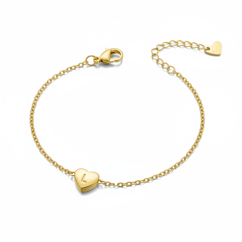 Pulsera con dije de inicial personalizada de oro rosa de 14 quilates sin piedras con la inicial L-4