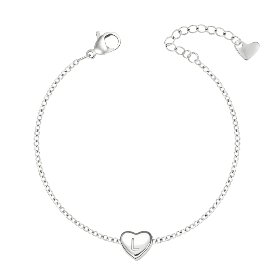 10K White Gold No Stone Personalized Initial Letter Charm Bracelet with Initial Letter L