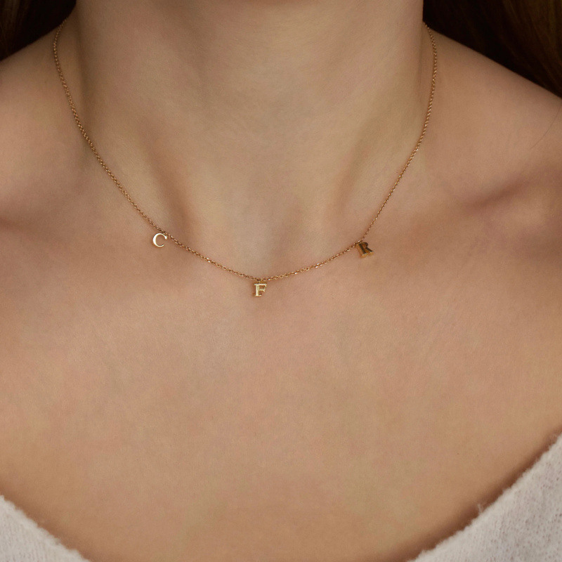 18K Rose Gold No Stone Personalized Initial Letter Initial Necklace-2