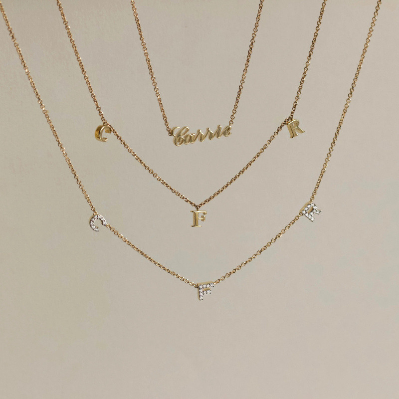 18K Rose Gold No Stone Personalized Initial Letter Initial Necklace-3