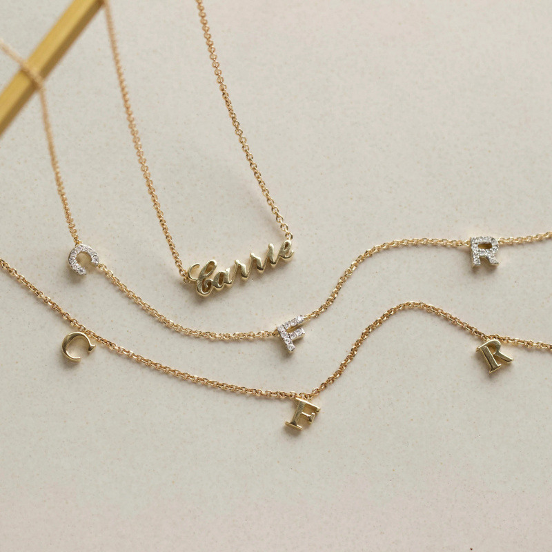 18K Rose Gold No Stone Personalized Initial Letter Initial Necklace-4
