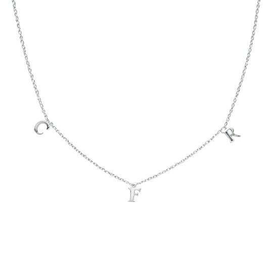 Collar con inicial personalizada en oro blanco de 10 quilates sin piedras.